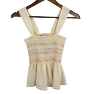 Madewell Texture & Thread Striped Smocked Peplum Tank Top XS Sleeveless Babydoll